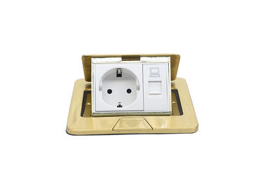 2 Pole 3 Wire RJ45 Floor Box Brass Covered Slowly Spring Out For Class Room