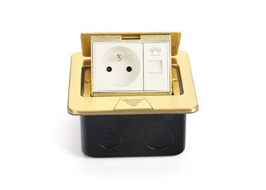 Hidden Brass Pop Up Floor Outlet With Modular Jack , Gold French Socket