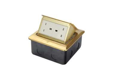 Self Grounding Gold Color Double Floor Socket , 2 Gang Floor Outlet Of 13A UK Plug
