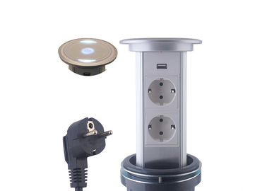 White LED Motorized Pop Up Socket , Kitchen Benchtop Power Outlets CE Certificate
