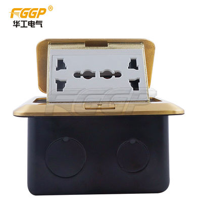 Floor Plate Mounted Brass Pop Up Power Socket With 13A 3 Pin Multi Plug