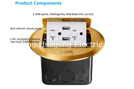 Customized GFCI Water Rated Round Floor Socket 125v Brass Alloy